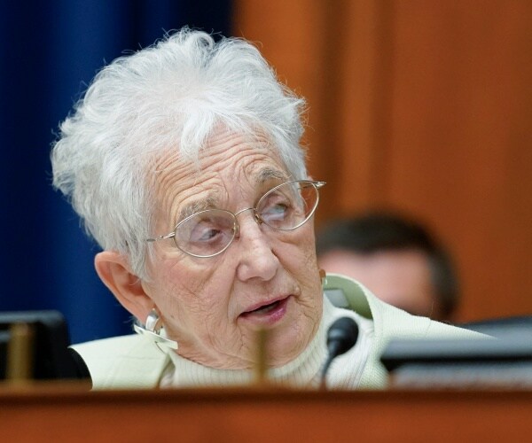 Virginia Foxx looks to her left