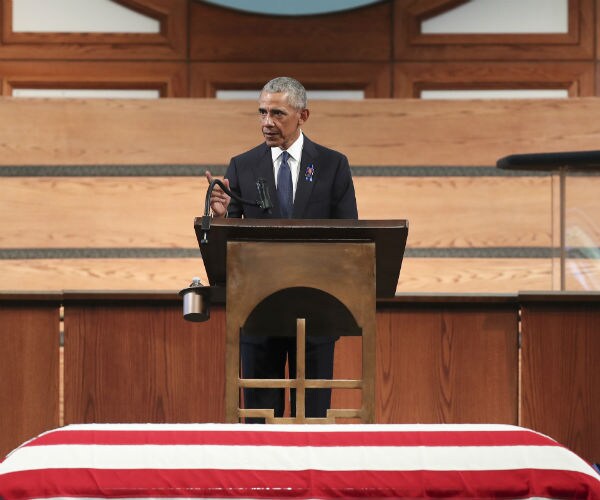  Former President Barack Obama gives the eulogy at the funeral service for the late Rep. John Lewis