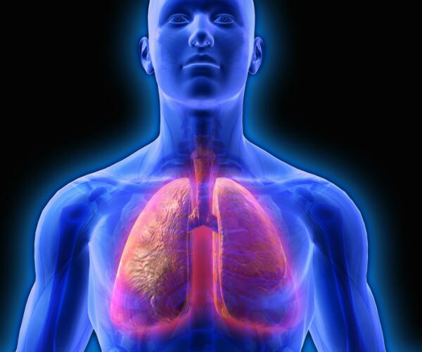 graphic shows red images of the lungs