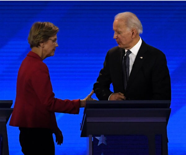 elizabeth warren and joe biden during presidential debates 