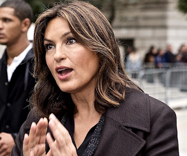 Mariska Hargitay best known for her role in the TV series Law & Oder SVU as Sgt. Olivia Benson talks with a co-star