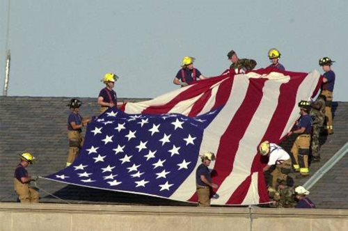 Unfurling American Flag at the Pentagon