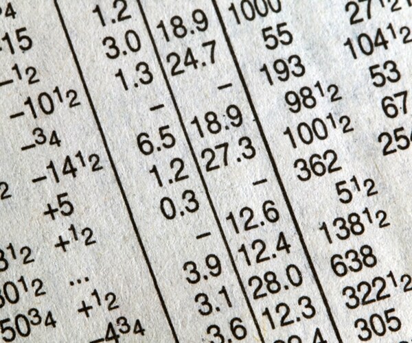 financial figures for stocks and shares printed in a newspaper