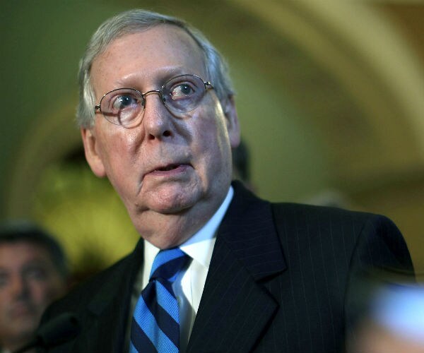 Senate Majority Leader Mitch McConnell speaks on Capitol Hill
