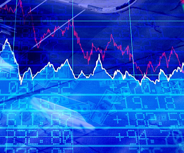 a stock chart showing a declining market and volatility