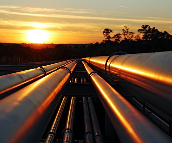 crude pipelines amid sunset