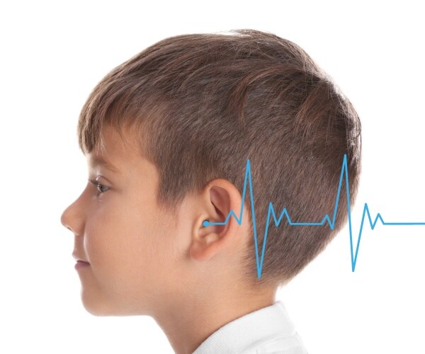 young boy, illustration of hearing loss in ear