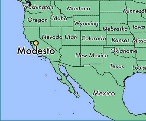 a location map pinpoints modesto, california