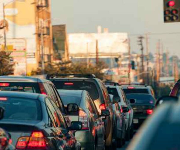 cars sitting in traffic in los angeles
