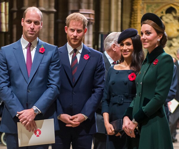 prince william, prince harry, meghan, duchess of sussex, and catherine, duchess of cambridge smile at westminster abbey