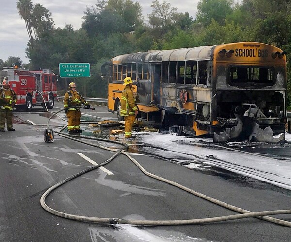 Los Angeles School Bus Fire on Freeway Escaped by 23 Students