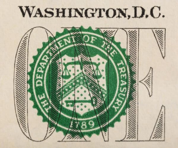 Treasury Department seal on dollar bill