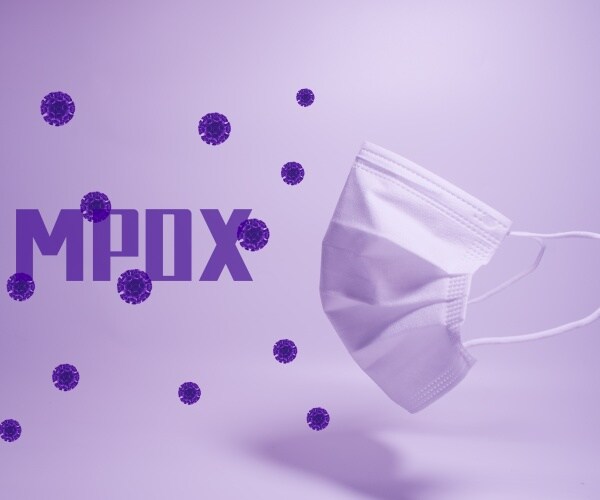 Mpox virus particles and a mask