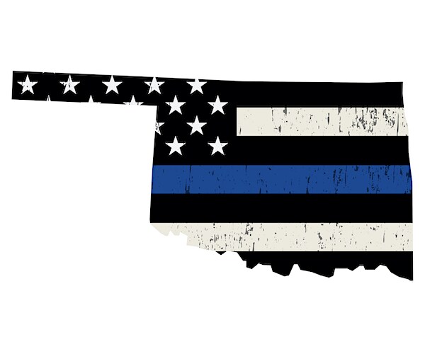 a map of oklahoma with the thin blue line for blue lives matter