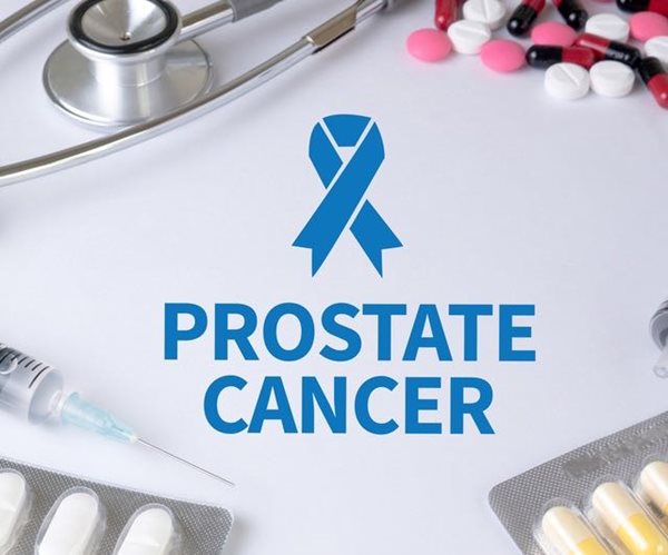 Photo of medications, a stethoscope, and the words Prostate Cancer
