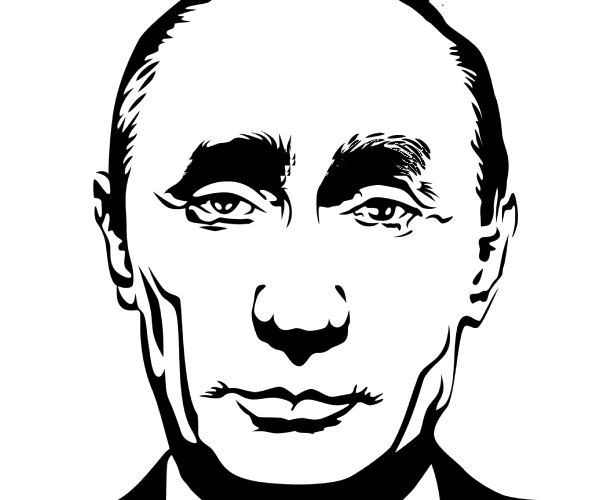 a drawing of putin with large bushy eyebrows like brezhnev had