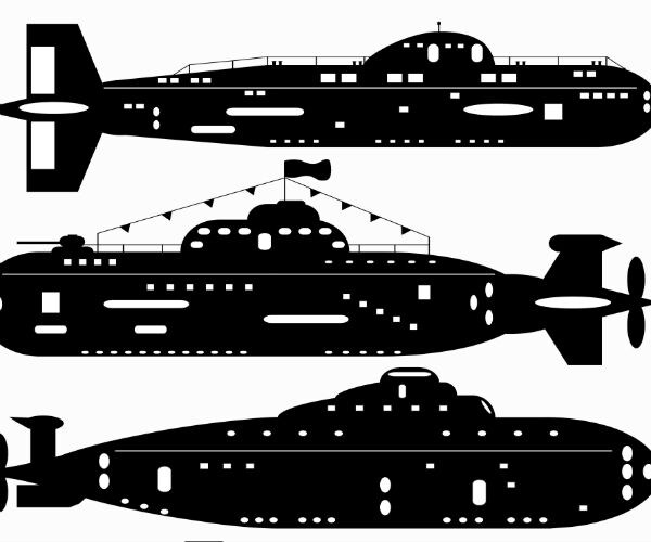 graphic shows submarine sketches are seen in black and white images