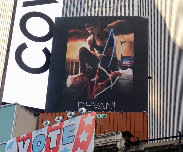  a Dhvani billboard on a building