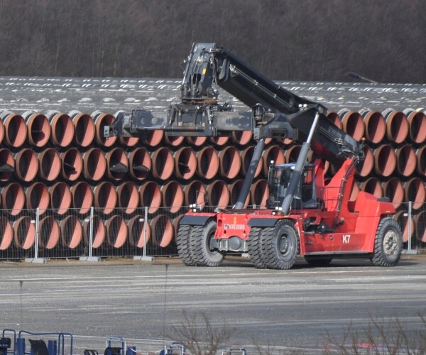 Pipes for the construction of the Nord Stream 2 natural gas pipeline being stored 