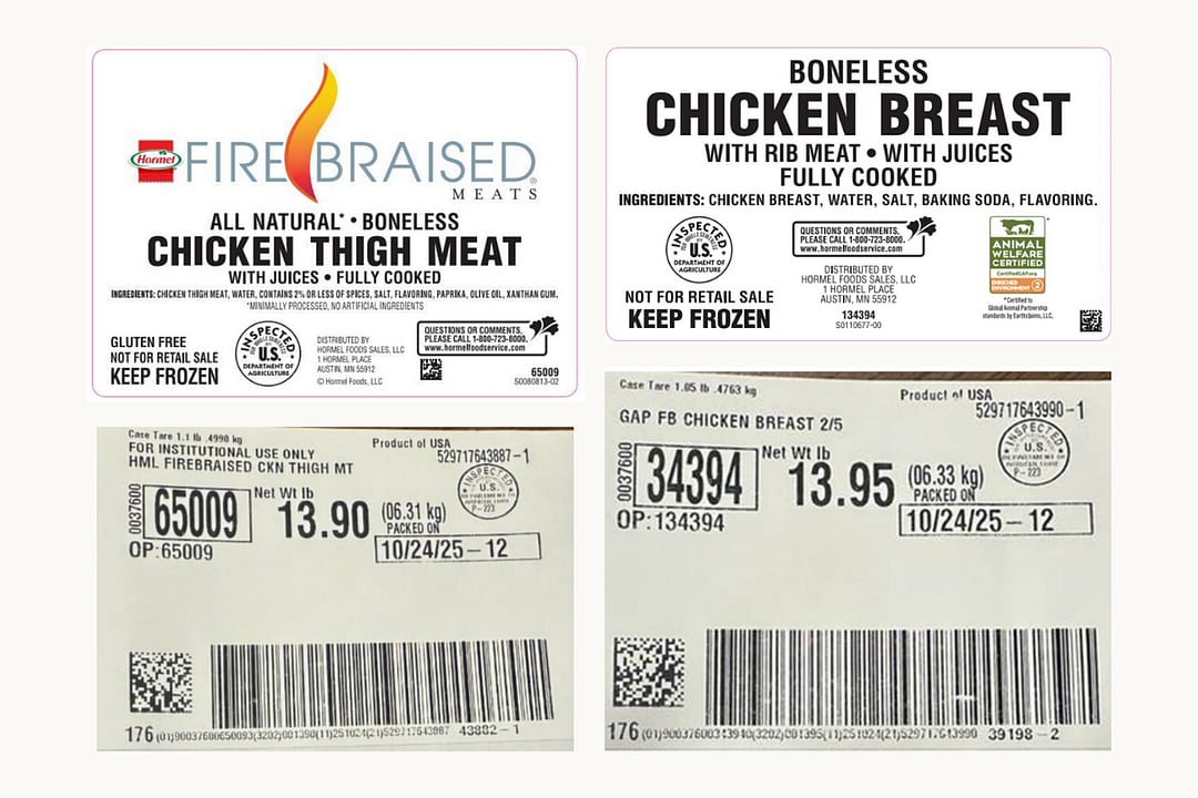 labels of recalled chicken
