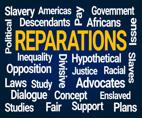 word cloud with reparations in the center and related words surrounding