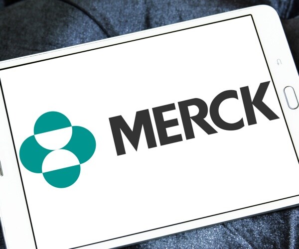 Merck logo on screen of smartphone