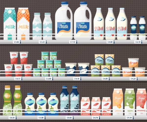 art of a dairy case at the supermarket