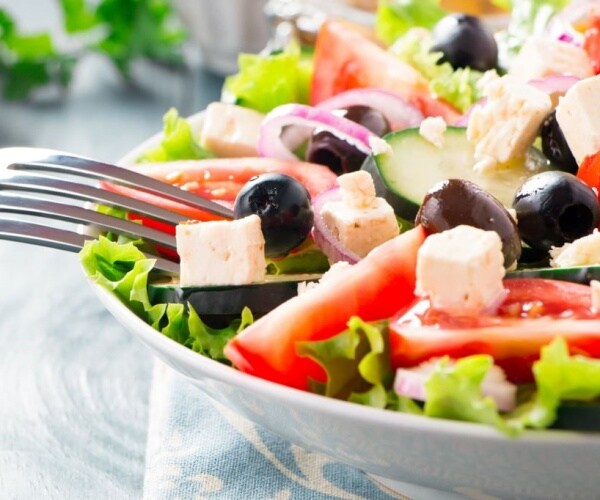 close-up of a fork in a salad