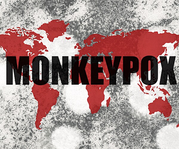 a world map with the word monkeypox written on it