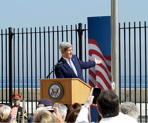 Kerry Urges 'Genuine Democracy' at Flag Ceremony in Cuba