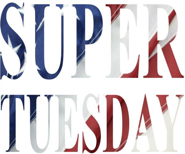 super tuesday written in red white and blue