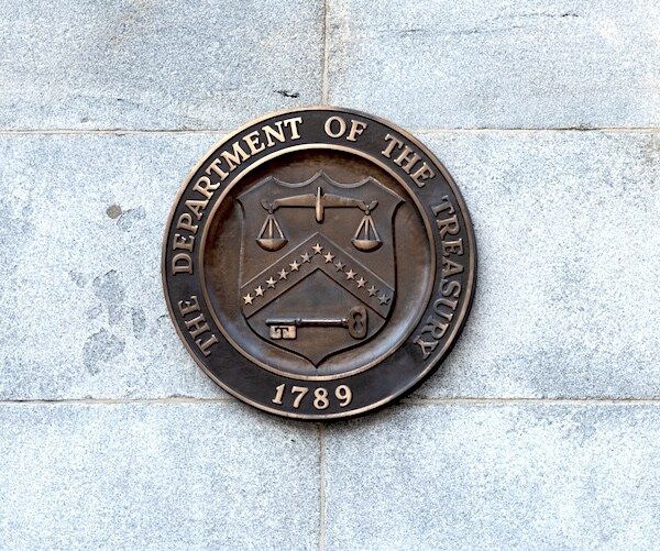 close up of the treasury department sign in washington d.c. 