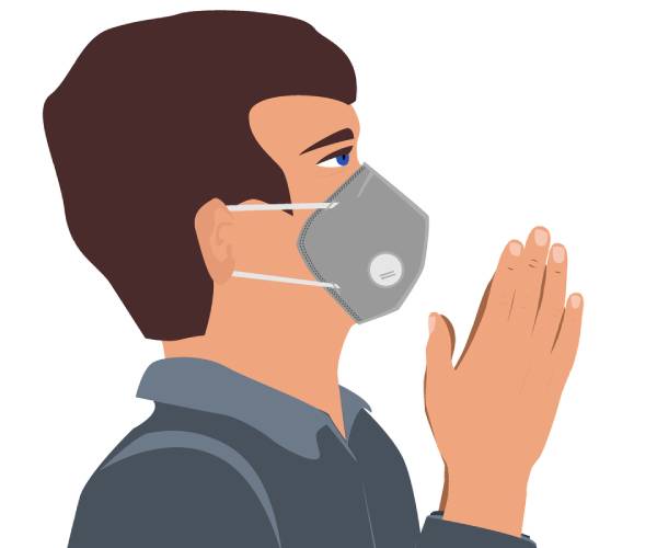 illustration of a man wearing a mask and praying