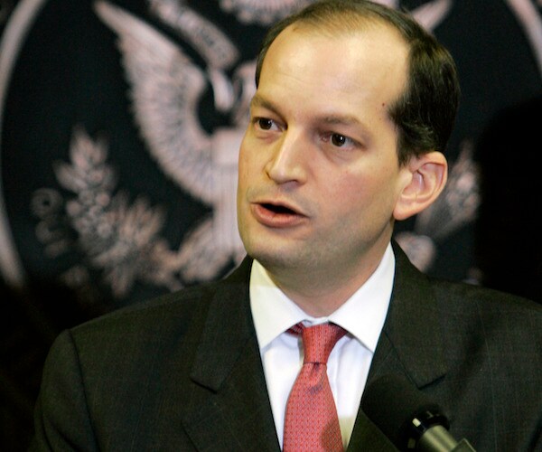 Labor Secretary Alex Acosta speaks during a news conference