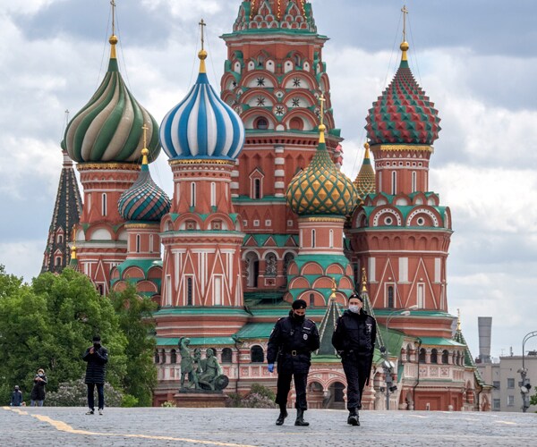 russian police walk in moscow's red square