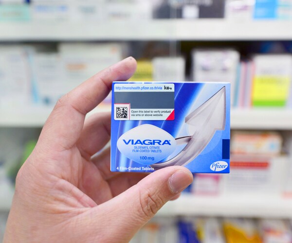 a blue box of viagra medicine