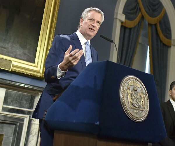 New York City Mayor Bill de Blasio is shown
