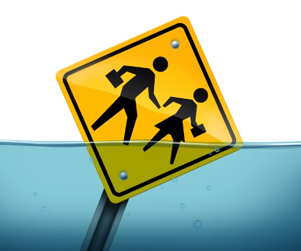 school crossing sign underwater