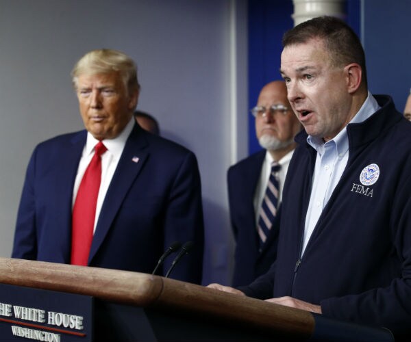 president donald trump looks on as fema administrator peter gaynor speaks during a coronavirus task force briefing 