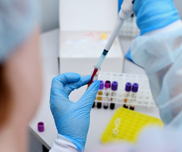 A lab worker conducting research