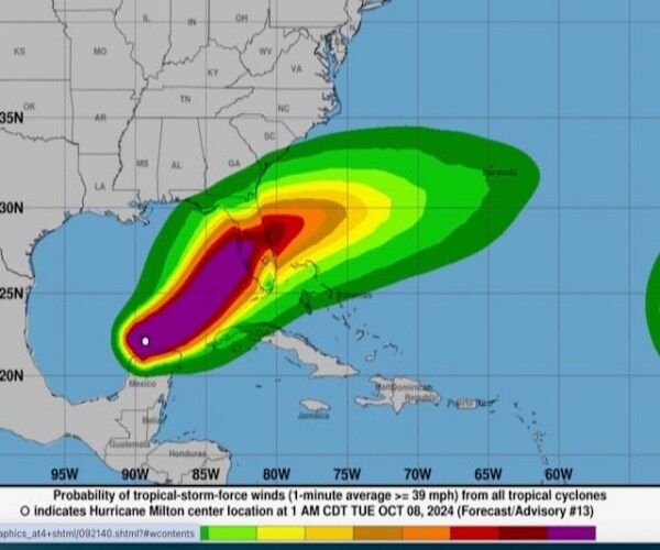 map of path of Hurricane Milton over Florida