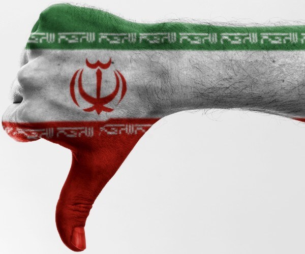 a hand giving the thumbs down with an iranian flag on it