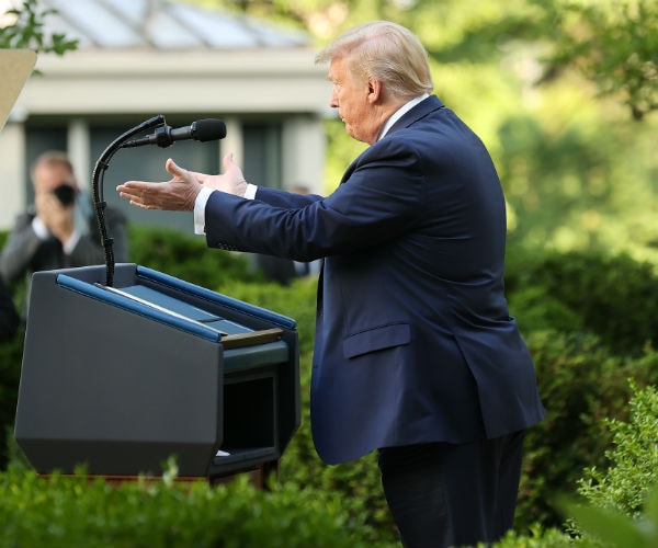 us president donald trump in the white house rose garden   