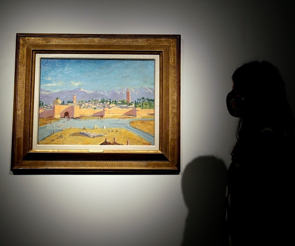 oil on canvas painting hangs in christies auction room