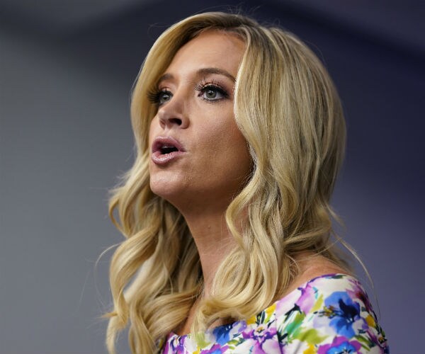 White House Press Secretary Kayleigh McEnany  is shown in the briefing room at the white house