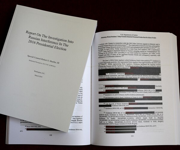 the cover of the mueller report on russian interference also shows redacted pages