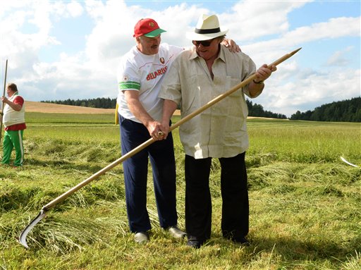 Belarusian President Treats Depardieu to Lesson in Hand-Scythe