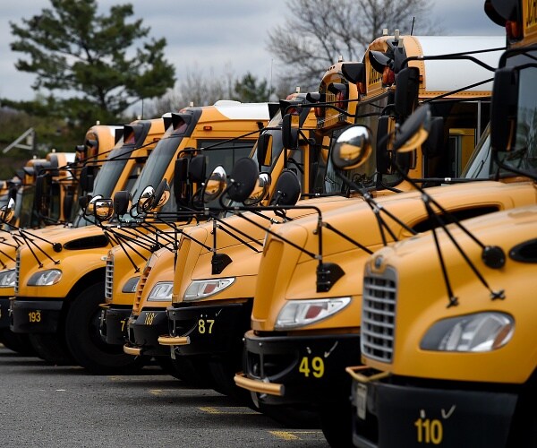 line of parked yellow school buses