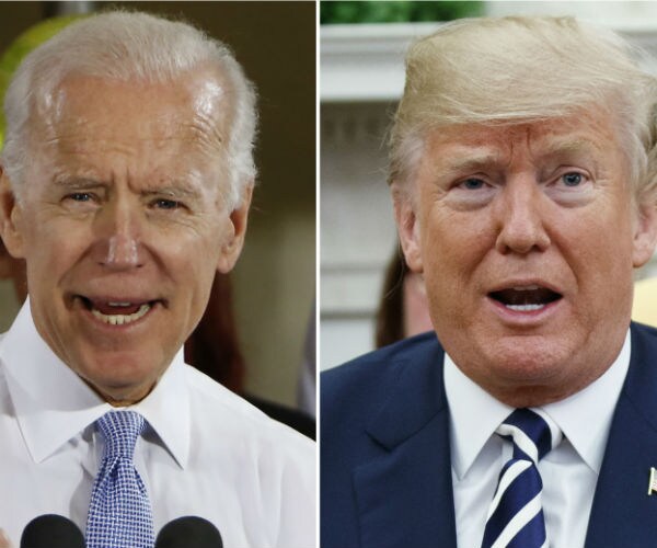 former vice president joe biden is seen on the left and president donald trump on the right