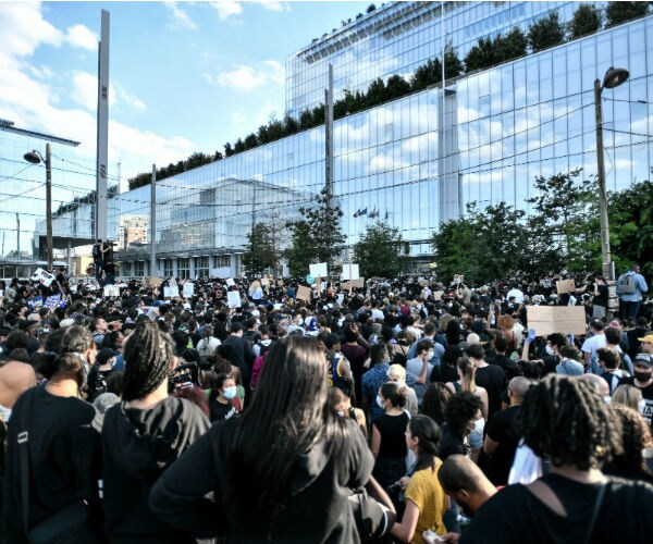 adam traore protesters in paris france 